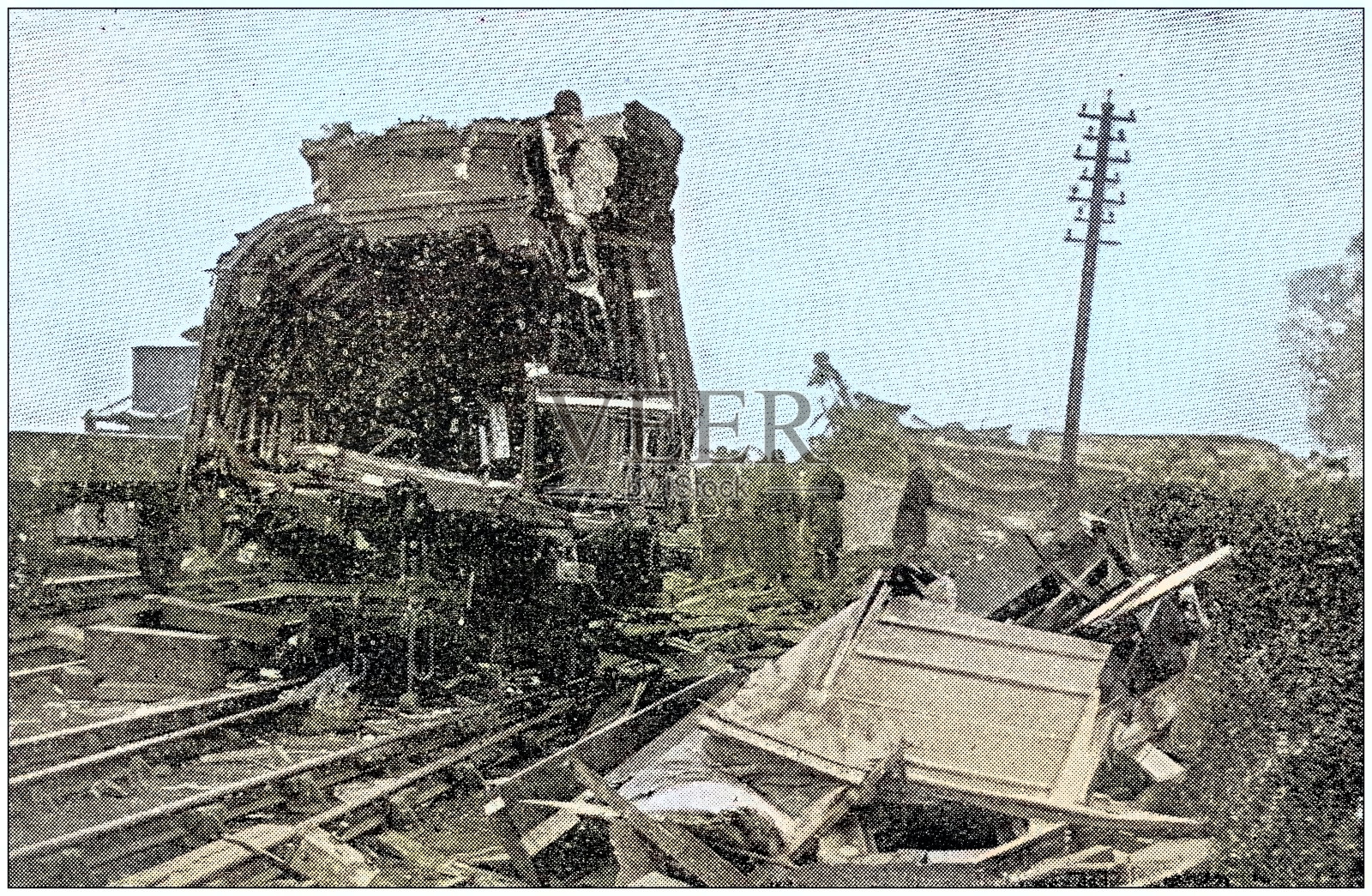 古董照片:火车事故插画图片素材