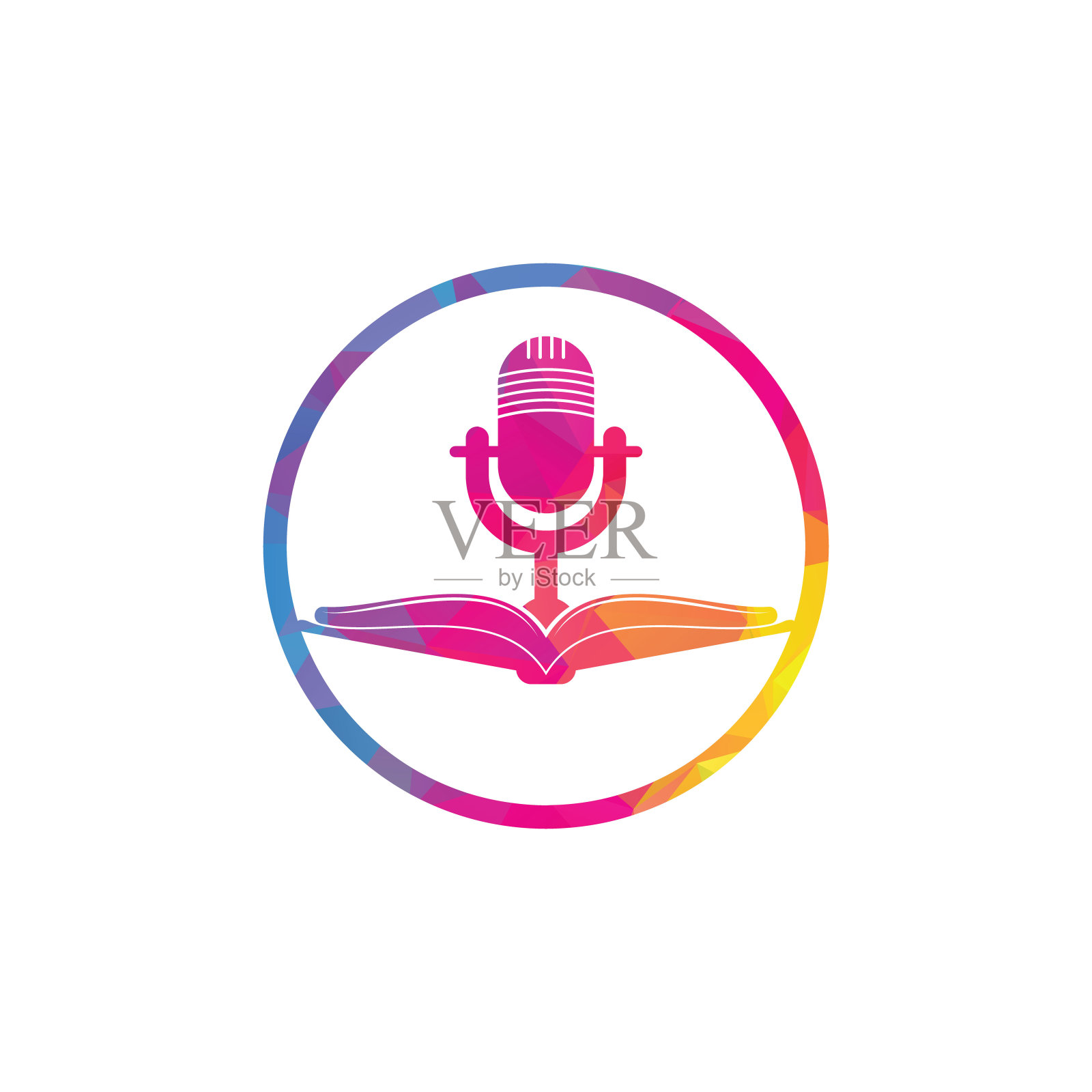 播客书盾形状矢量标志设计。插画图片素材