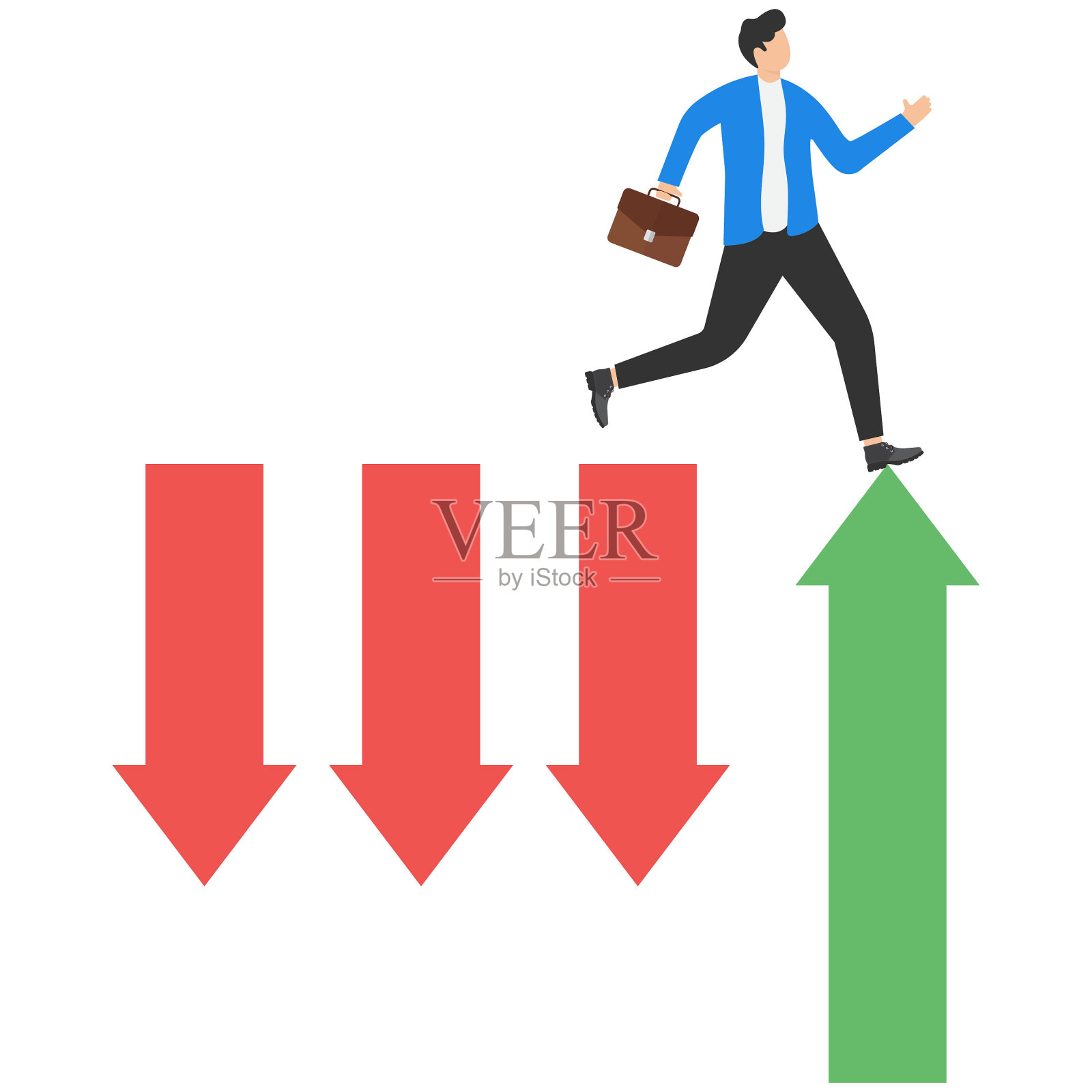 商人跳过鸿沟概念。象征商业成功、挑战、冒险、勇气。现代矢量插图平面设计。插画图片素材