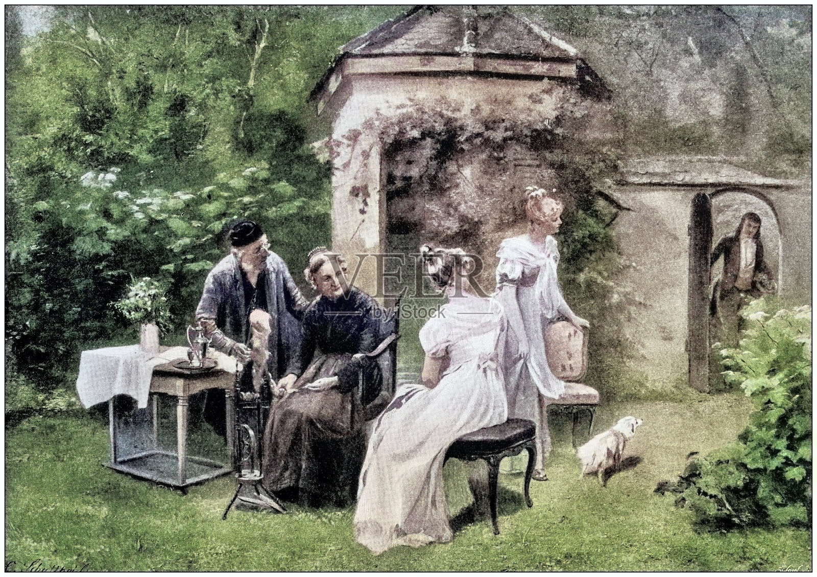 古玩画插图:户外的人插画图片素材