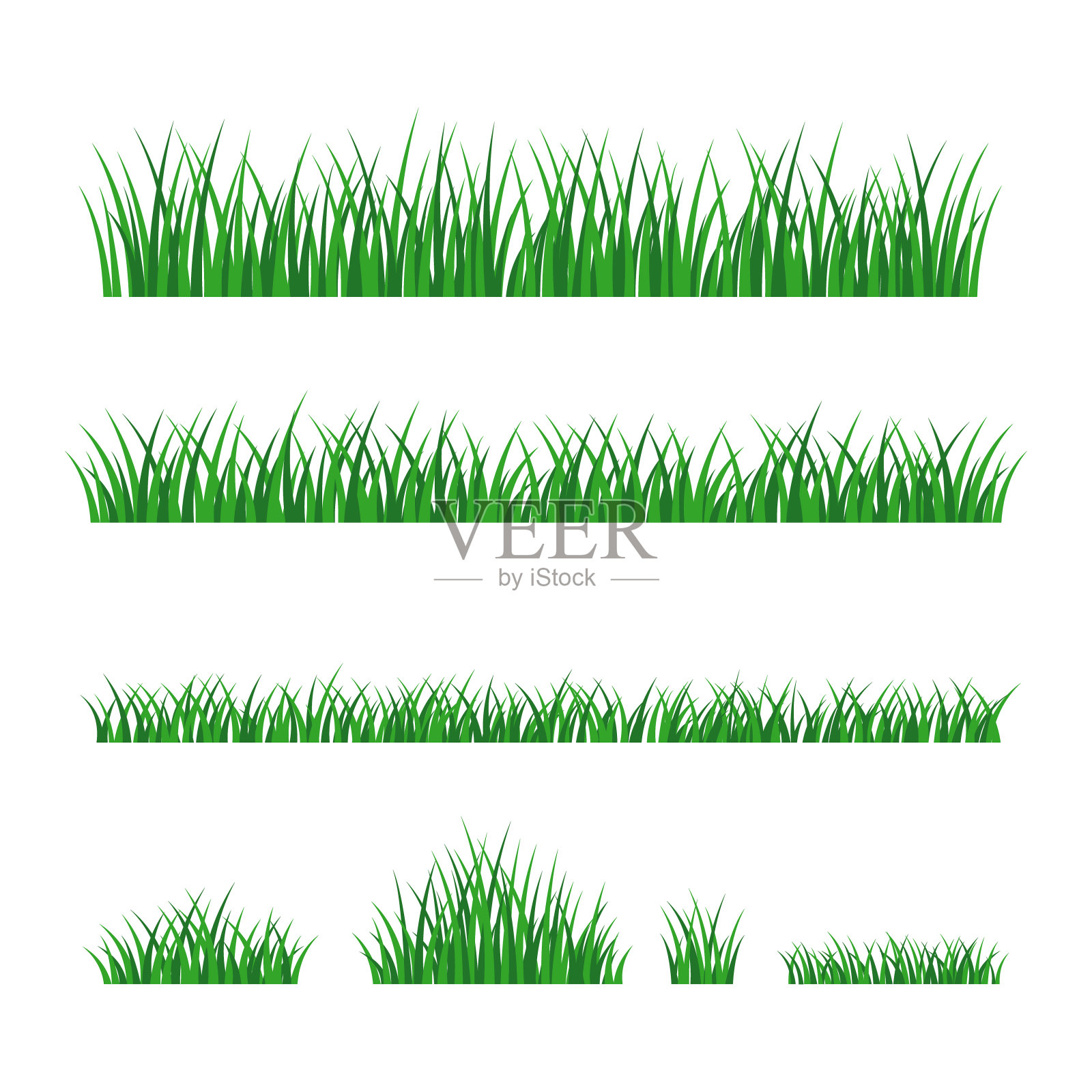草边界。草边设置。现实的风格。插画图片素材