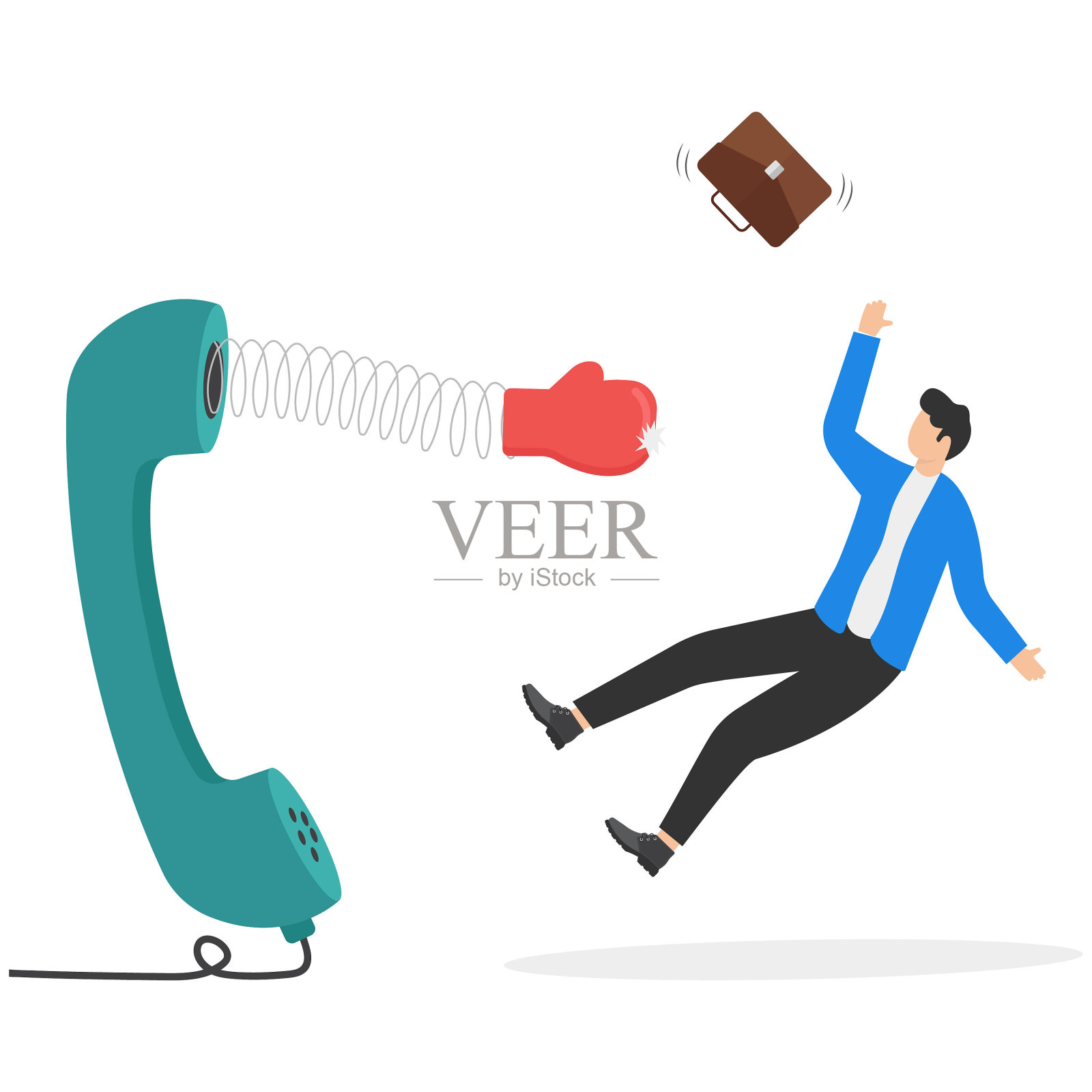 创业型产品负责人在接到顾客或客户愤怒的电话投诉后逃跑。客户投诉，产品或服务问题的不满，客户概念的愤怒反馈。插画图片素材