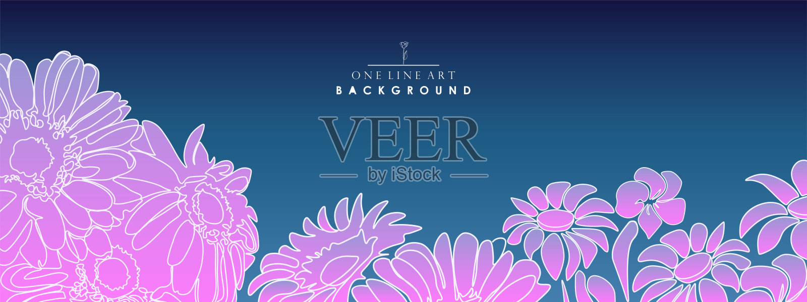 美丽的花卉矢量手绘明亮的背景。优雅的彩色印刷绘制轮廓花。抽象封面，横幅，卡片，模板。宣传册、海报等插画图片素材