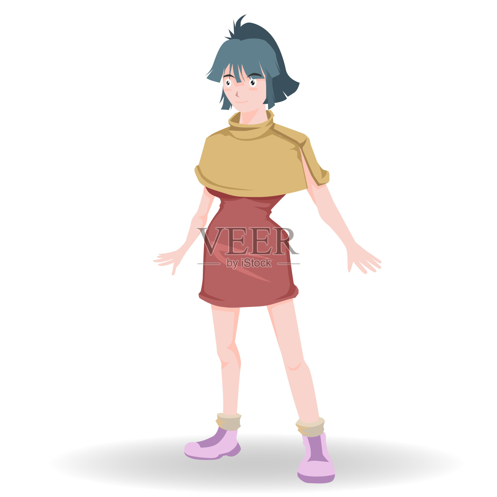 穿着套裙、戴着面纱的年轻女子。插画图片素材