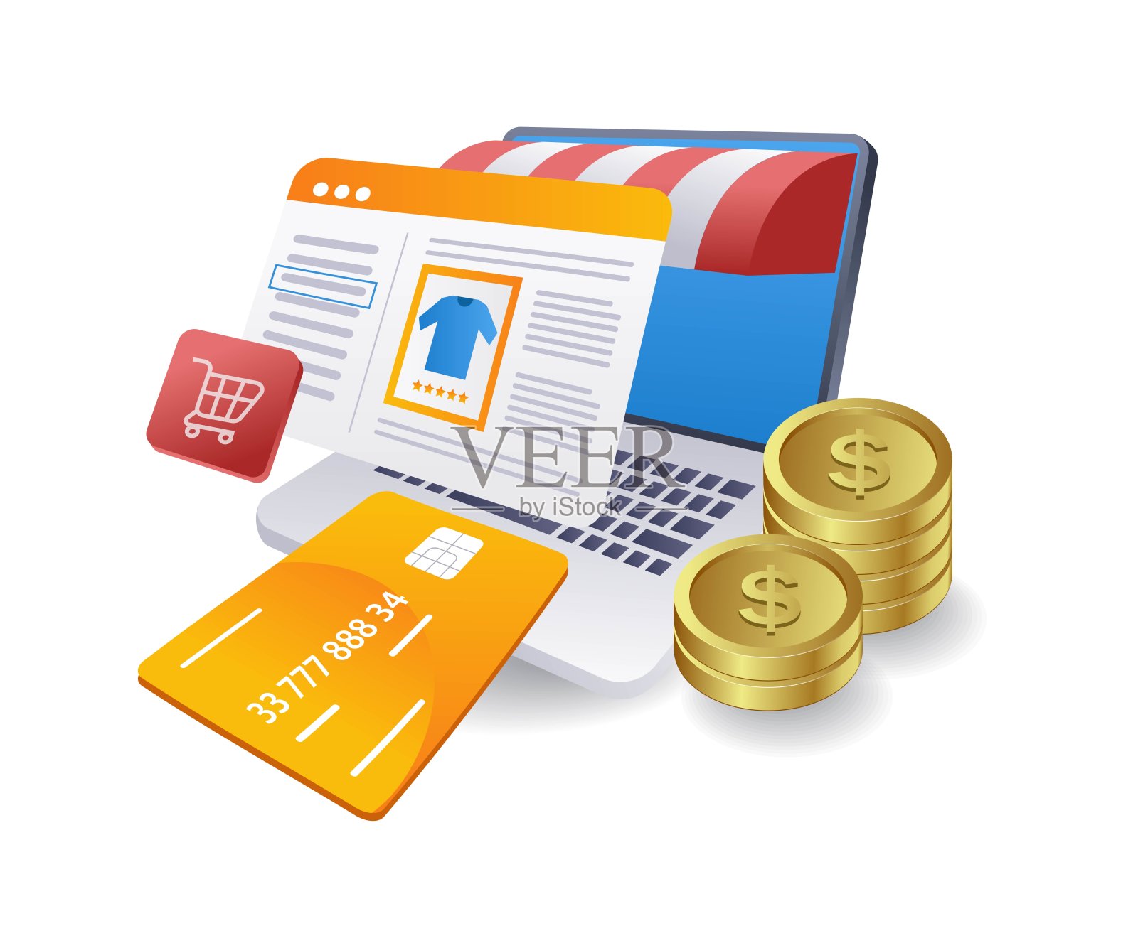 安全的网上购物和支付交易电子商务的概念，平面等距三维插图插画图片素材