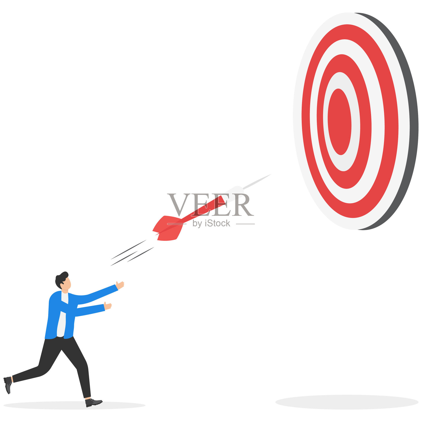 瞄准一个大的目标，挑战实现目标，成功或准确，雄心或决心达到商业目标的概念，商人投掷巨大的飞镖，旨在击中靶心。插画图片素材