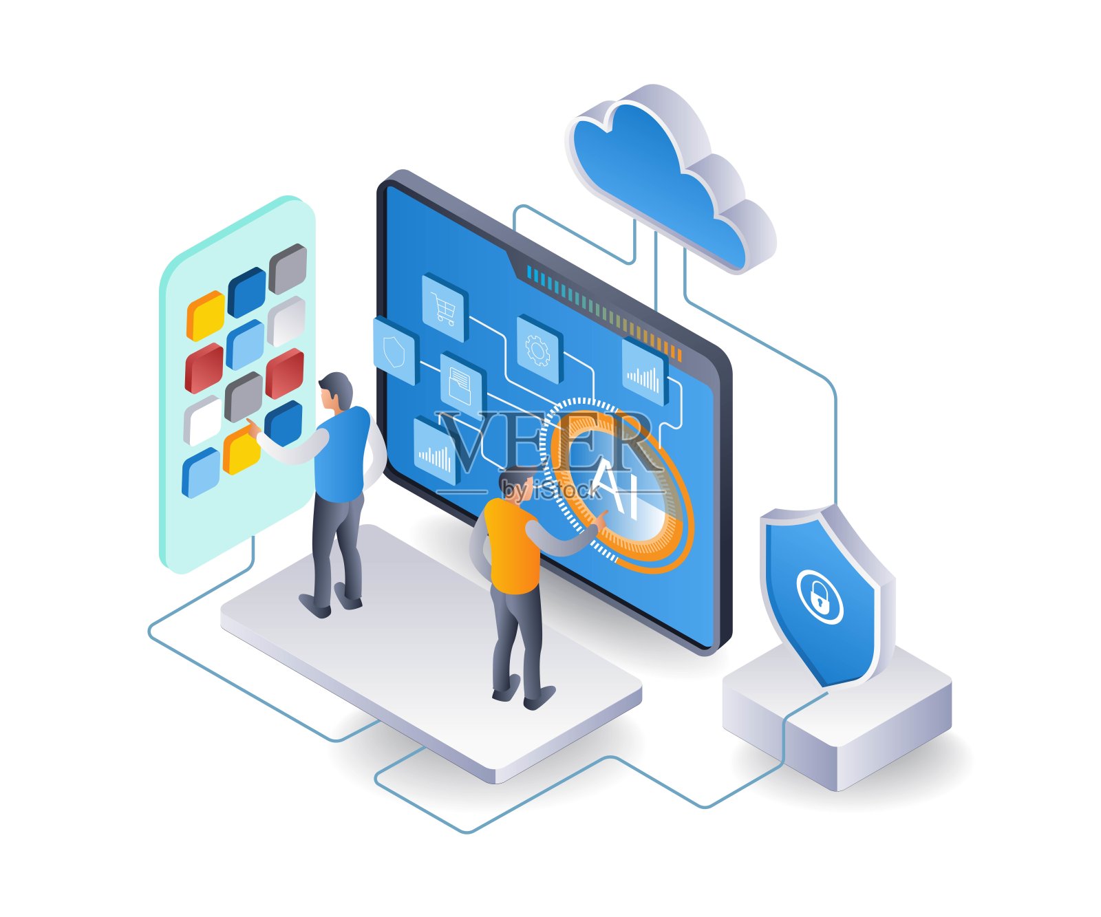 该团队正在利用人工智能技术控制云服务器分支机构的安全性插画图片素材