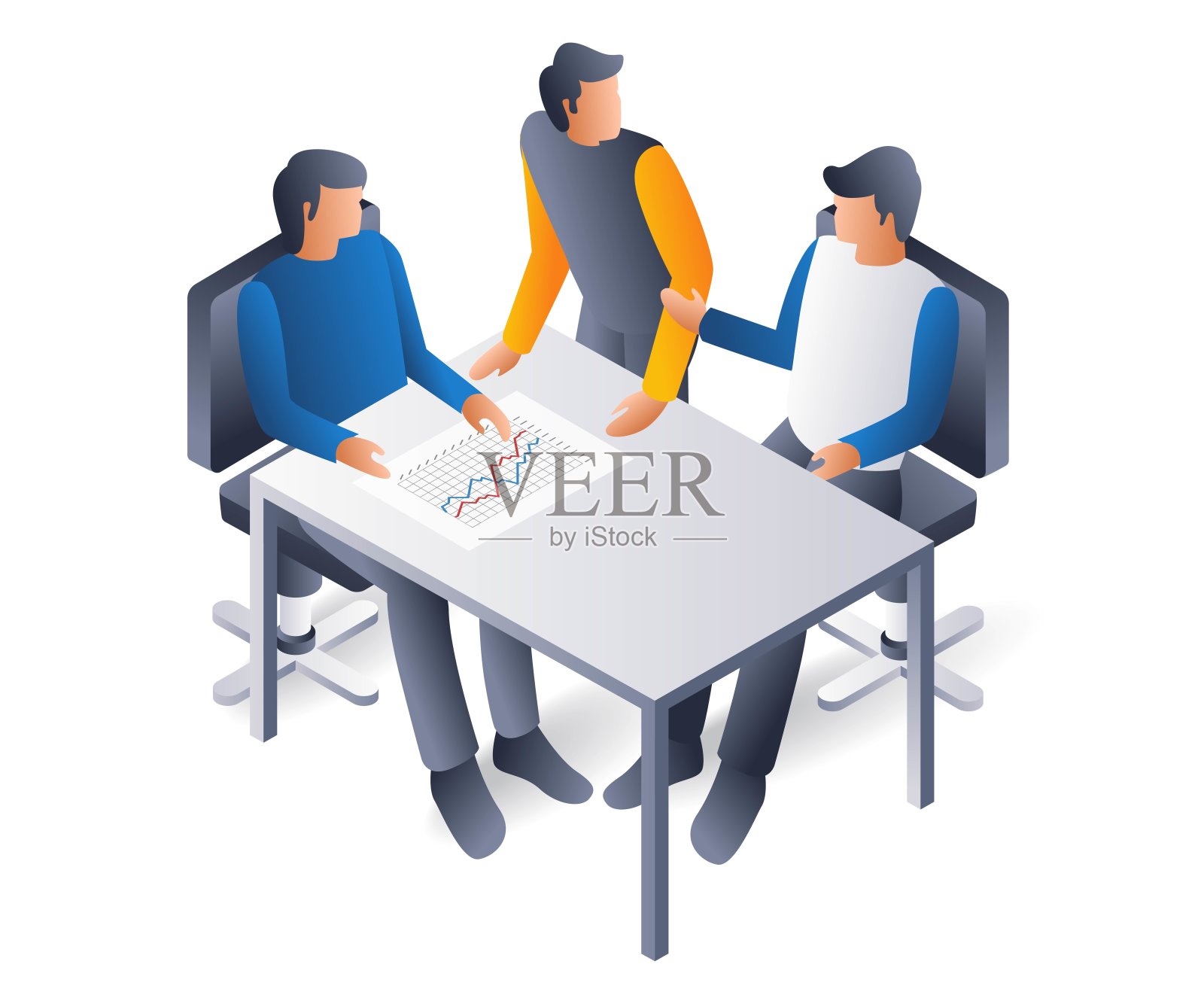 团队正在聊生意，平面等距三维插画插画图片素材