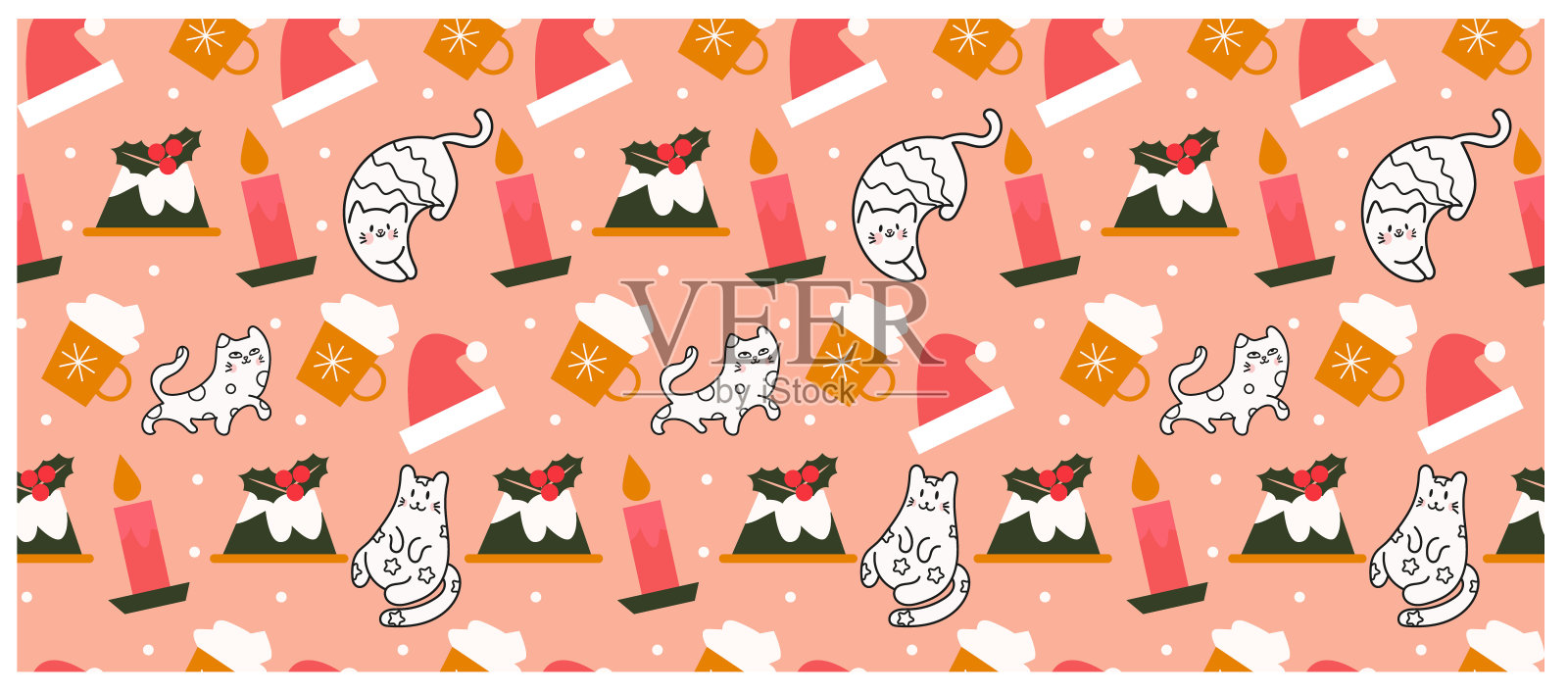 卡哇伊猫矢量插图微笑的小猫，可爱的圆脸猫插画图片素材