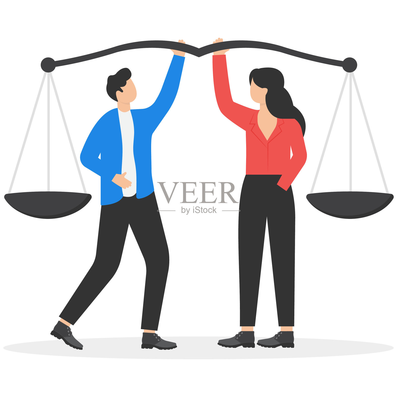 社会责任或诚信赢得信任，平衡和正义为领导理念，自信的商人和女性领导者提升平衡伦理尺度。做正确的事情的原则和商业道德。插画图片素材