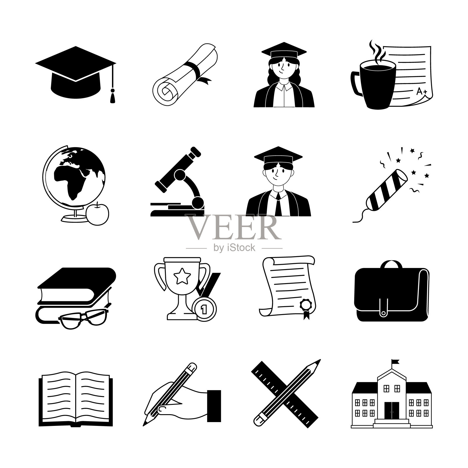 教育图标。教育图标集。毕业生图标集。插画图片素材