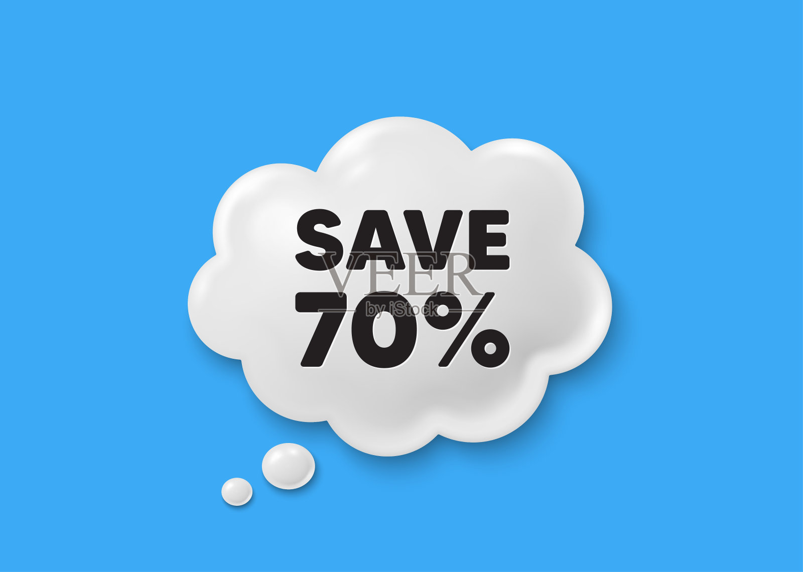 七折优惠。打折报价标志。喜剧演讲泡沫3d图标。向量插画图片素材