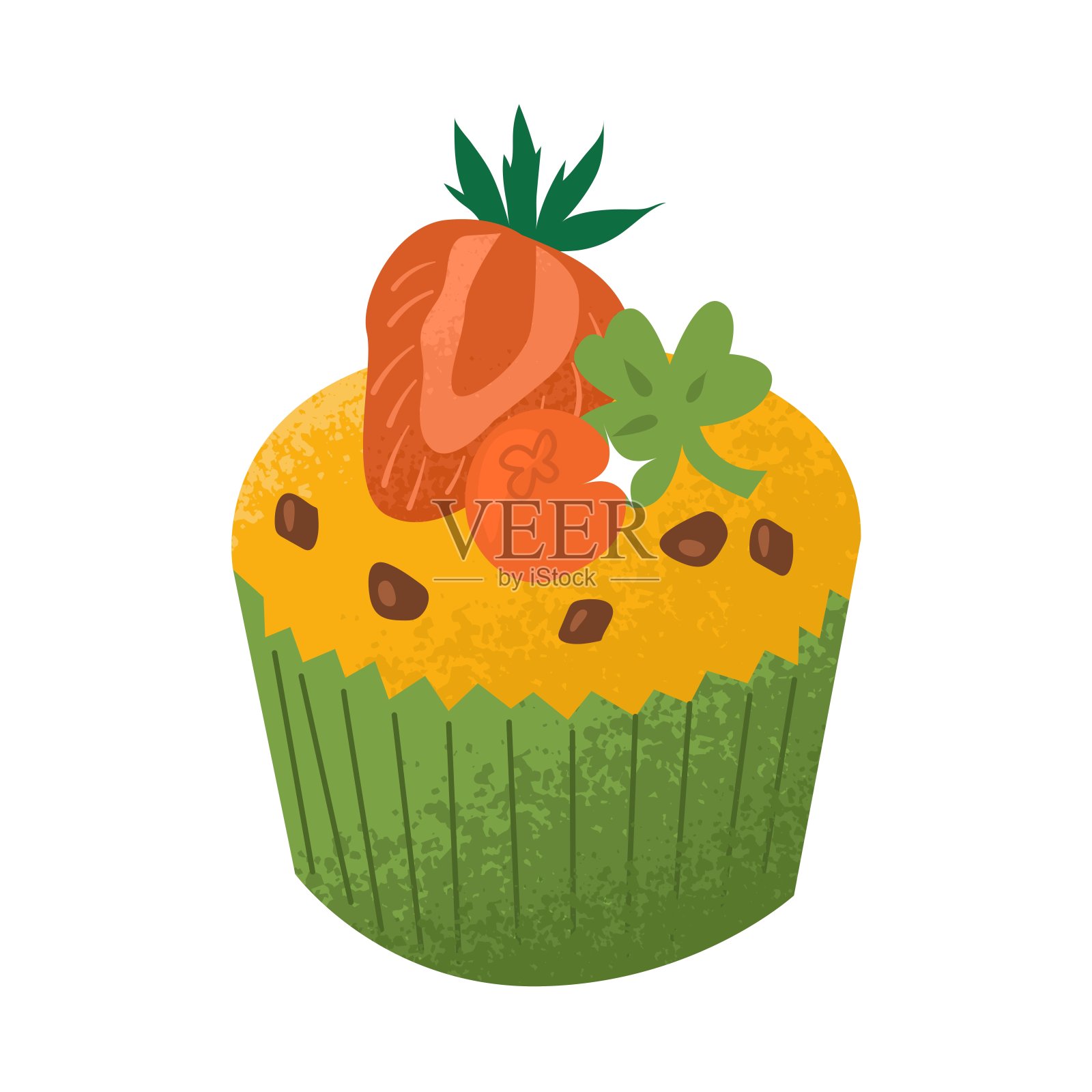 浆果馅的节日纸杯蛋糕。节日的甜点。为周年纪念或聚会请客。明信片和糖果店的装饰。矢量插图隔离在透明的背景。插画图片素材