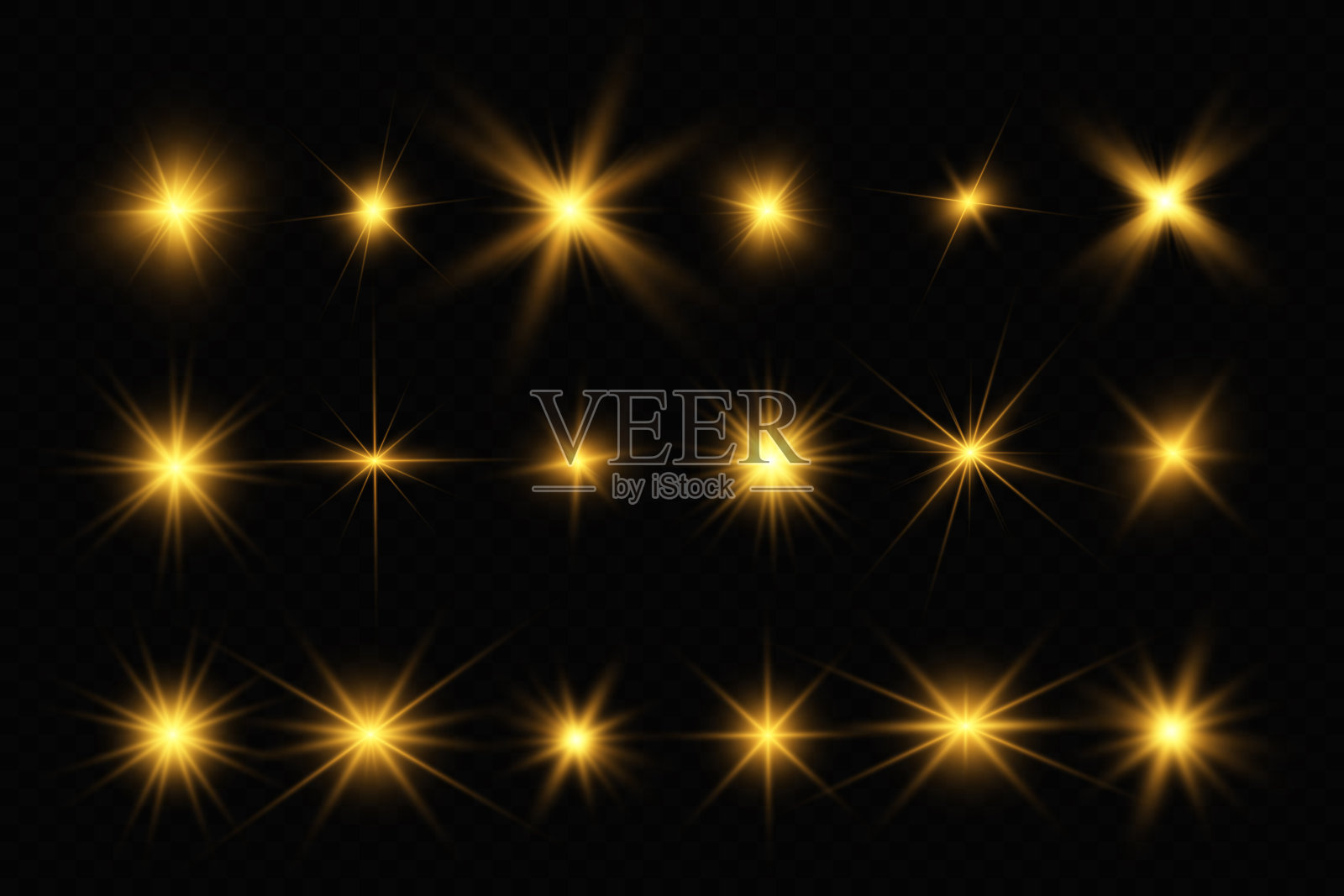 光的火花。那颗星闪烁得很明亮。一组发光效果。插画图片素材