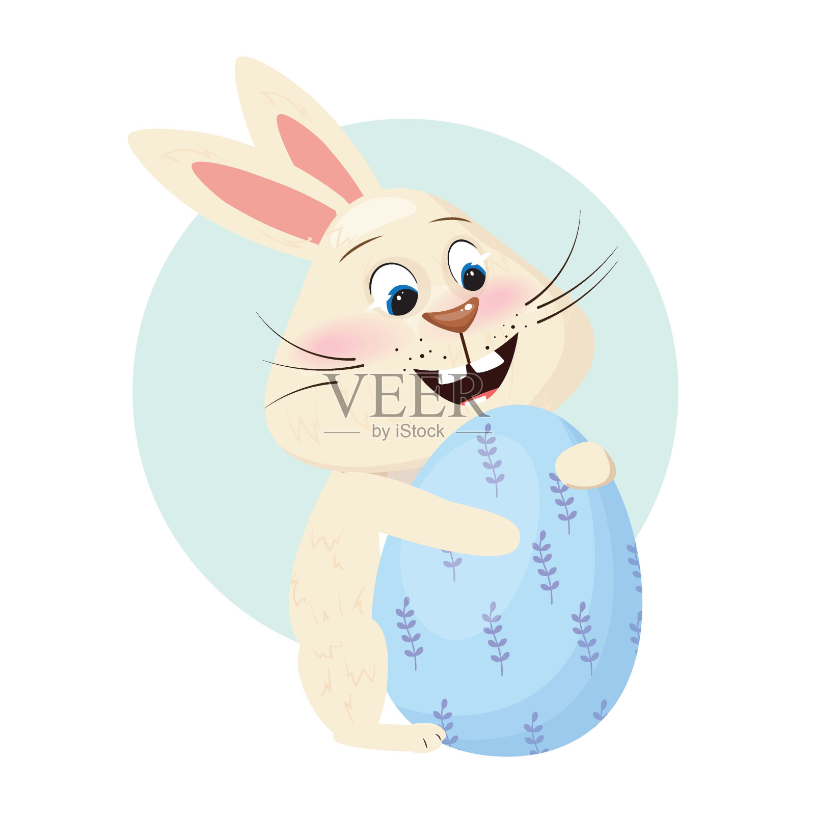 快乐的兔子拥抱复活节彩蛋插画图片素材