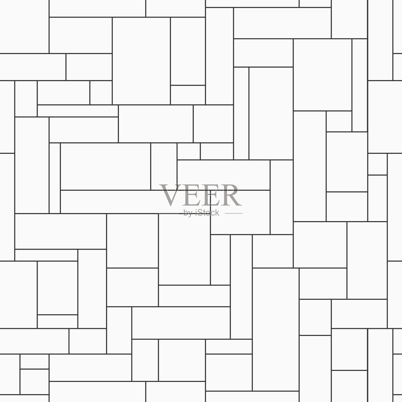 抽象的无缝线性几何图案。重复的黑色正方形和矩形孤立在白色背景。插画图片素材