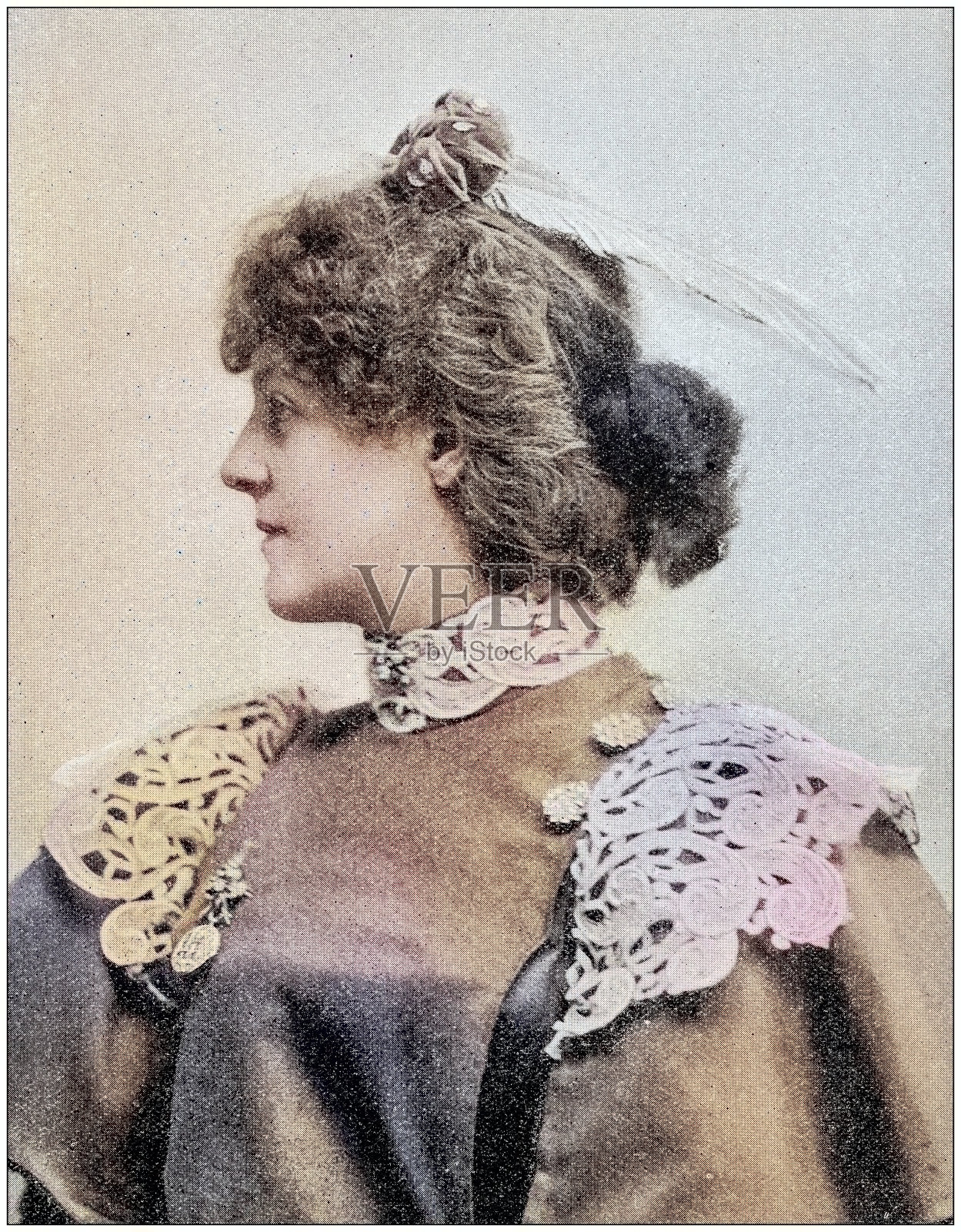 古董照片:女性肖像插画图片素材