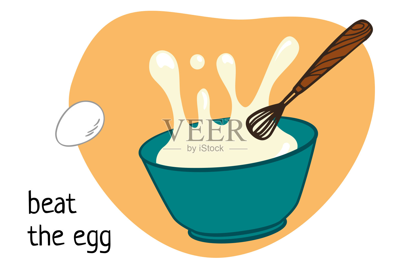 打鸡蛋海报。鸡蛋，搅匀面团，打碗。为健康烹饪准备食材。自制食物准备步骤涂鸦卡通风格矢量插图食谱，海报，食谱插图插画图片素材