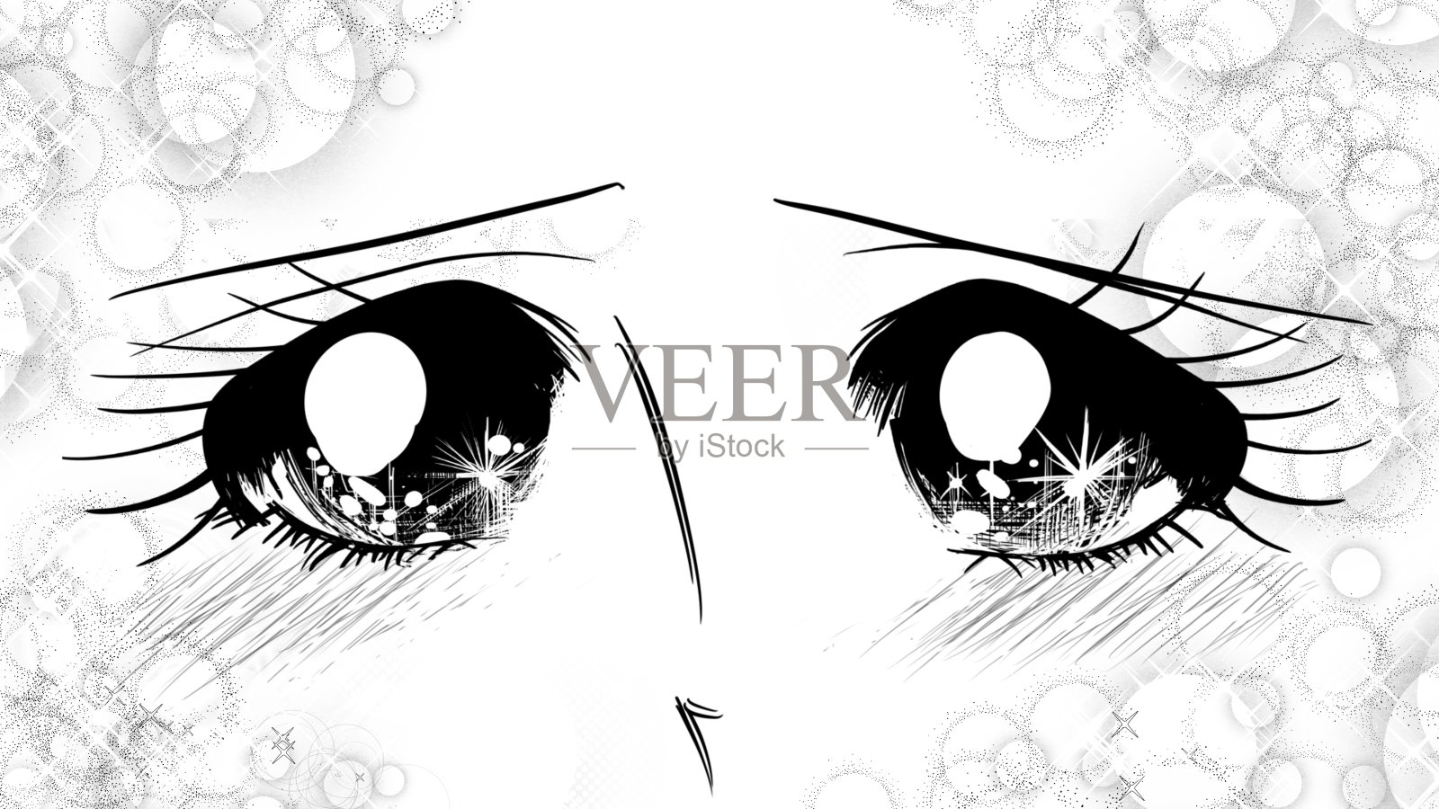 特写插图，一个女孩盯着闪闪发光的眼睛从70年代的漫画插画图片素材