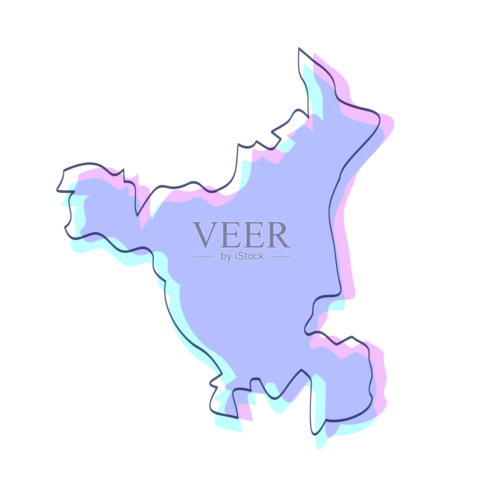 哈里亚纳邦地图手绘-紫色与黑色轮廓-时尚的设计插画图片素材