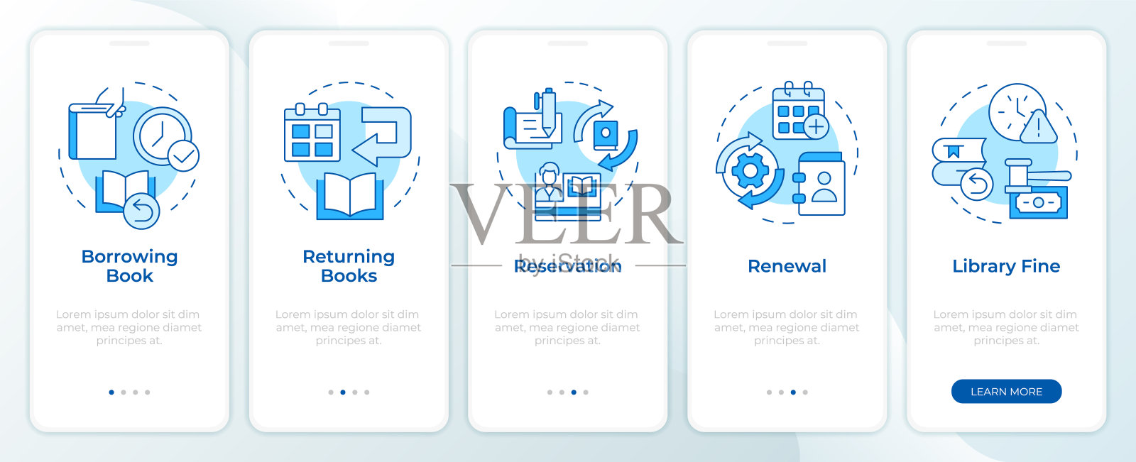 图书流通蓝色登录手机应用屏幕插画图片素材