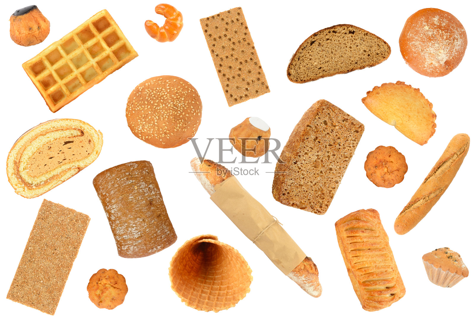 面包和美味，甜糕点隔离在白色照片摄影图片