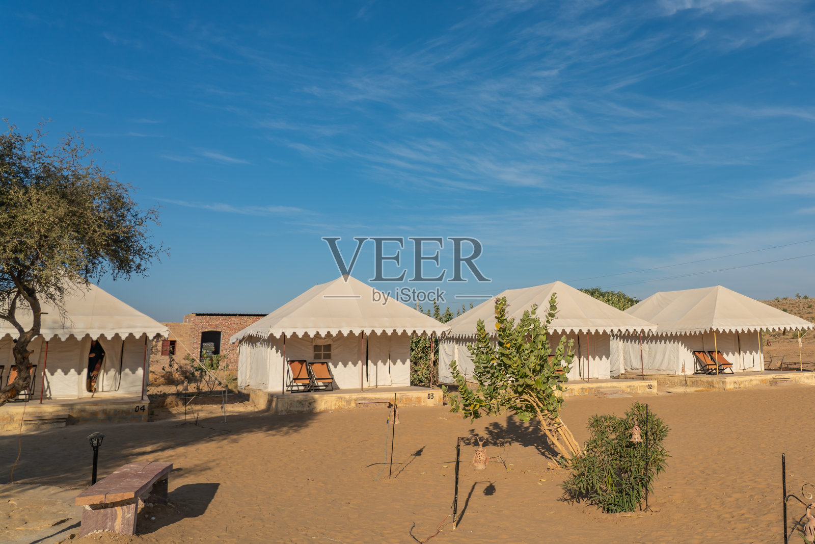 瑞士帐篷在塔尔沙漠Jaisalmer沙漠狩猎照片摄影图片