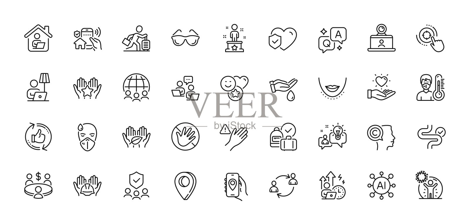 成功，微笑和不要碰线图标包。用于web应用程序。线图标。向量插画图片素材