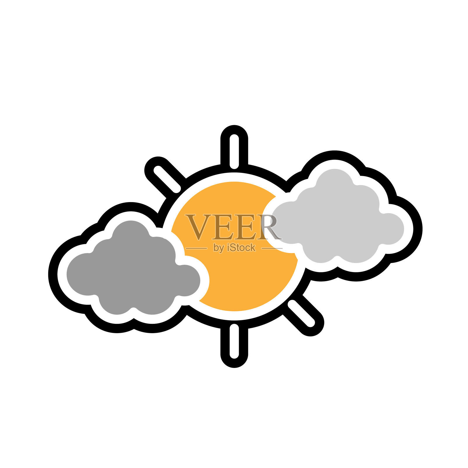 灰色的云图标与太阳。插画图片素材