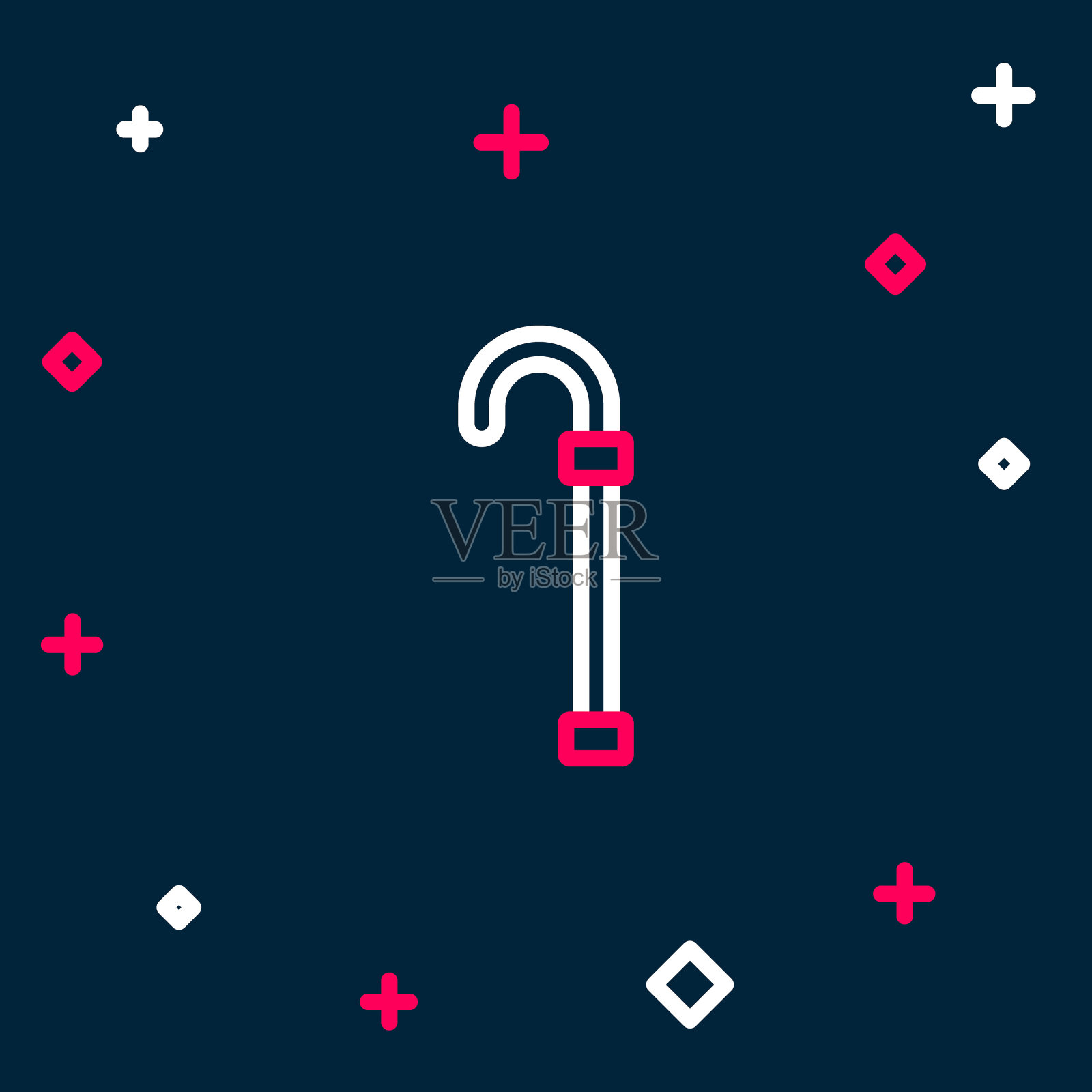 行手杖手杖图标孤立的蓝色背景。色彩缤纷的轮廓概念。向量插画图片素材