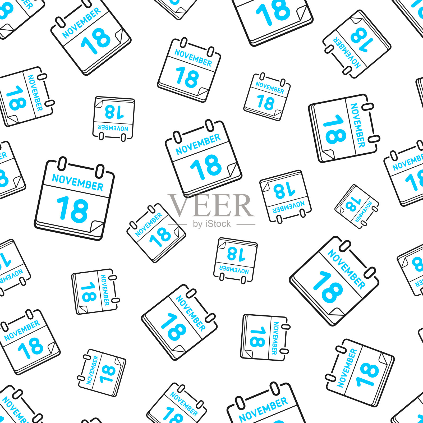 11月18日。无缝模式。白色背景上的线条图标插画图片素材