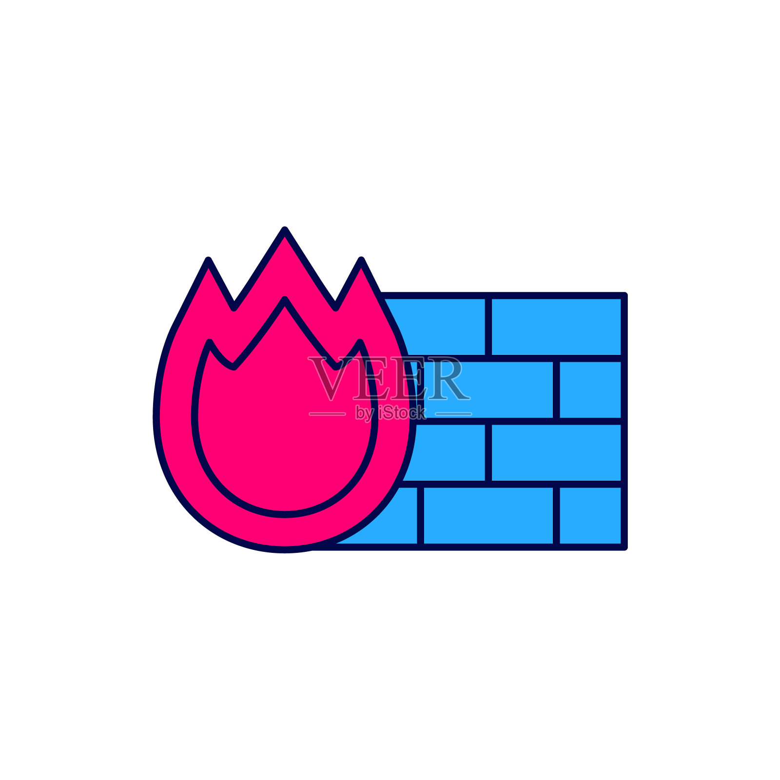 填充轮廓防火墙，安全墙图标隔离在白色背景。向量插画图片素材