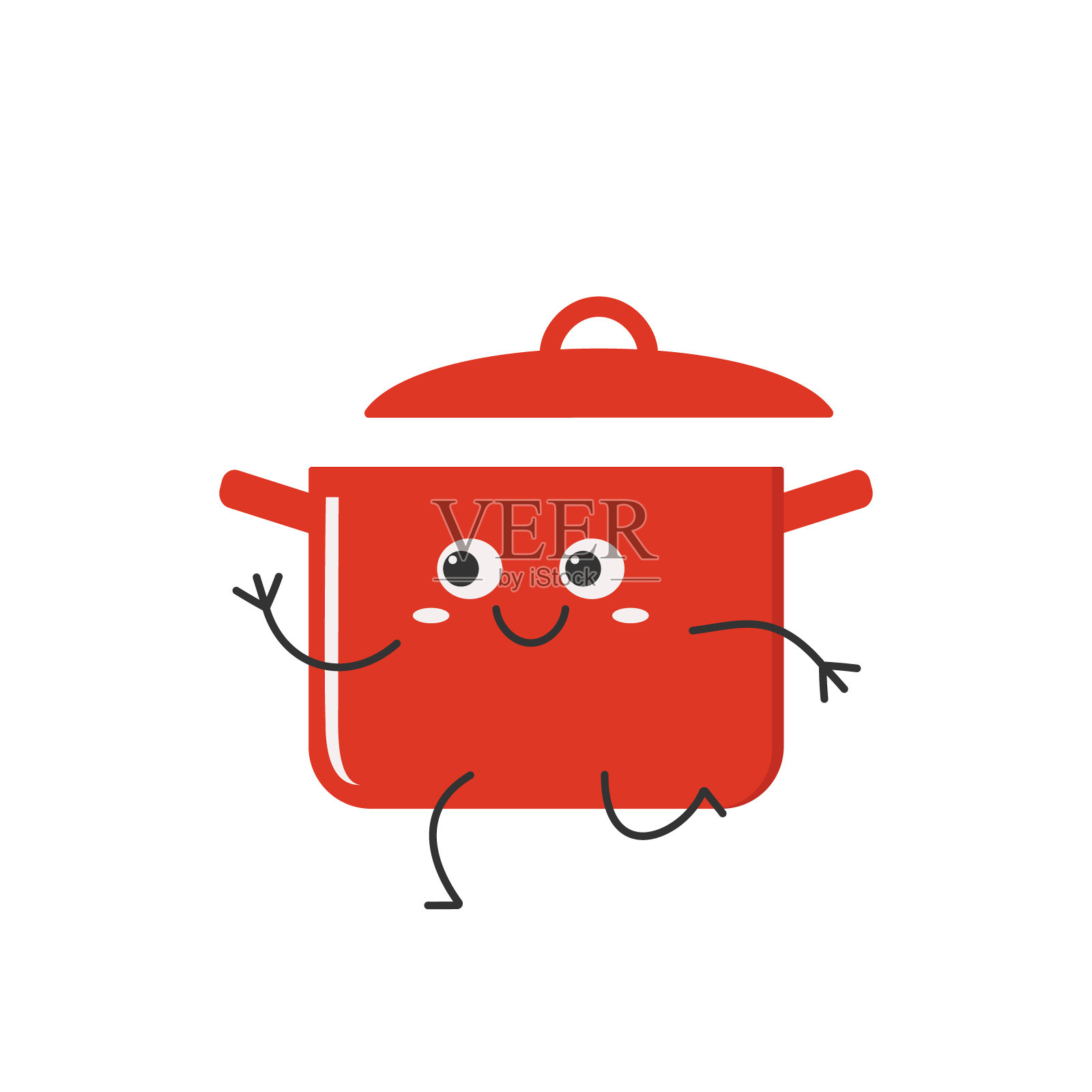 潘可爱的卡通人物奔跑的平底锅笑脸开朗的卡哇伊快乐快乐的情绪矢量插图。插画图片素材