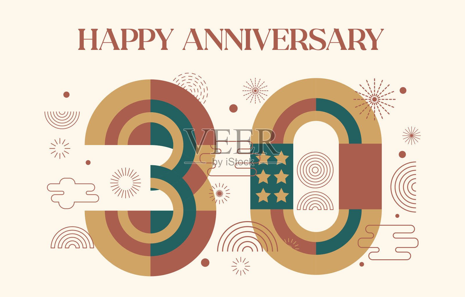 快乐的周年纪念几何数字在平面颜色的概念插画图片素材