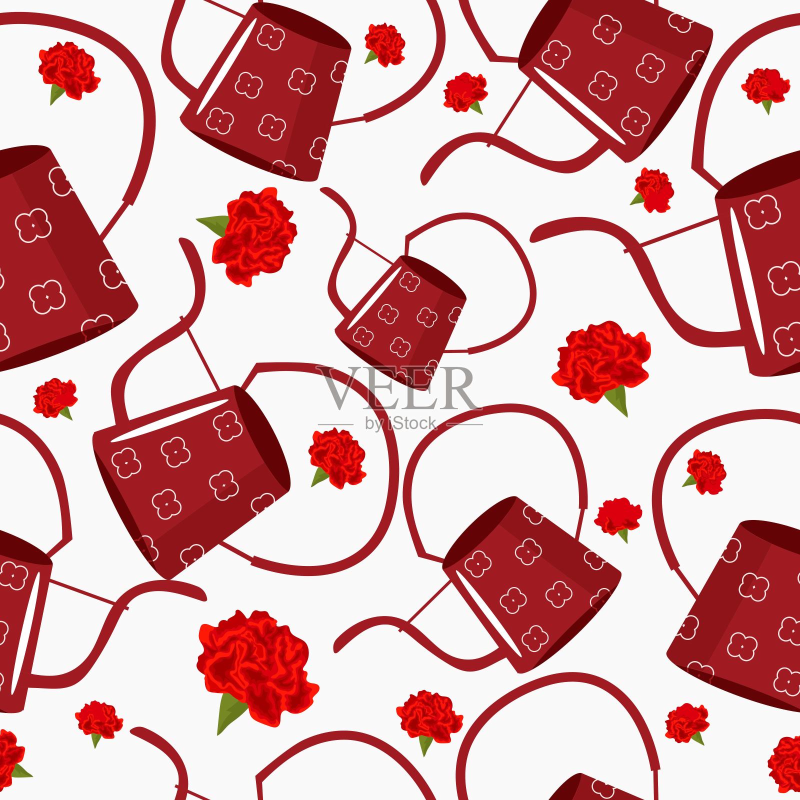 红色的浇花罐插画图片素材