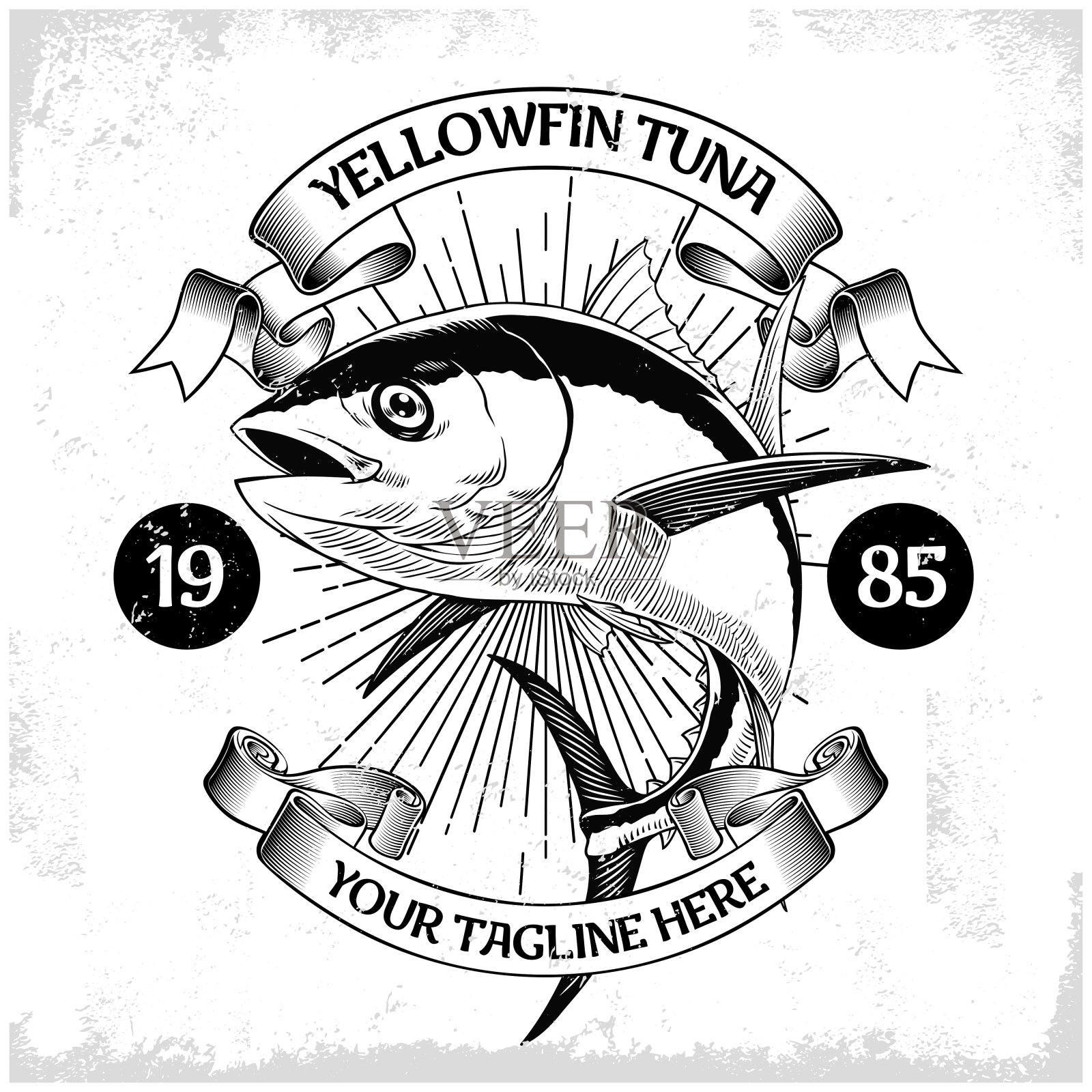 黄鳍金枪鱼钓鱼的复古衬衫设计插画图片素材