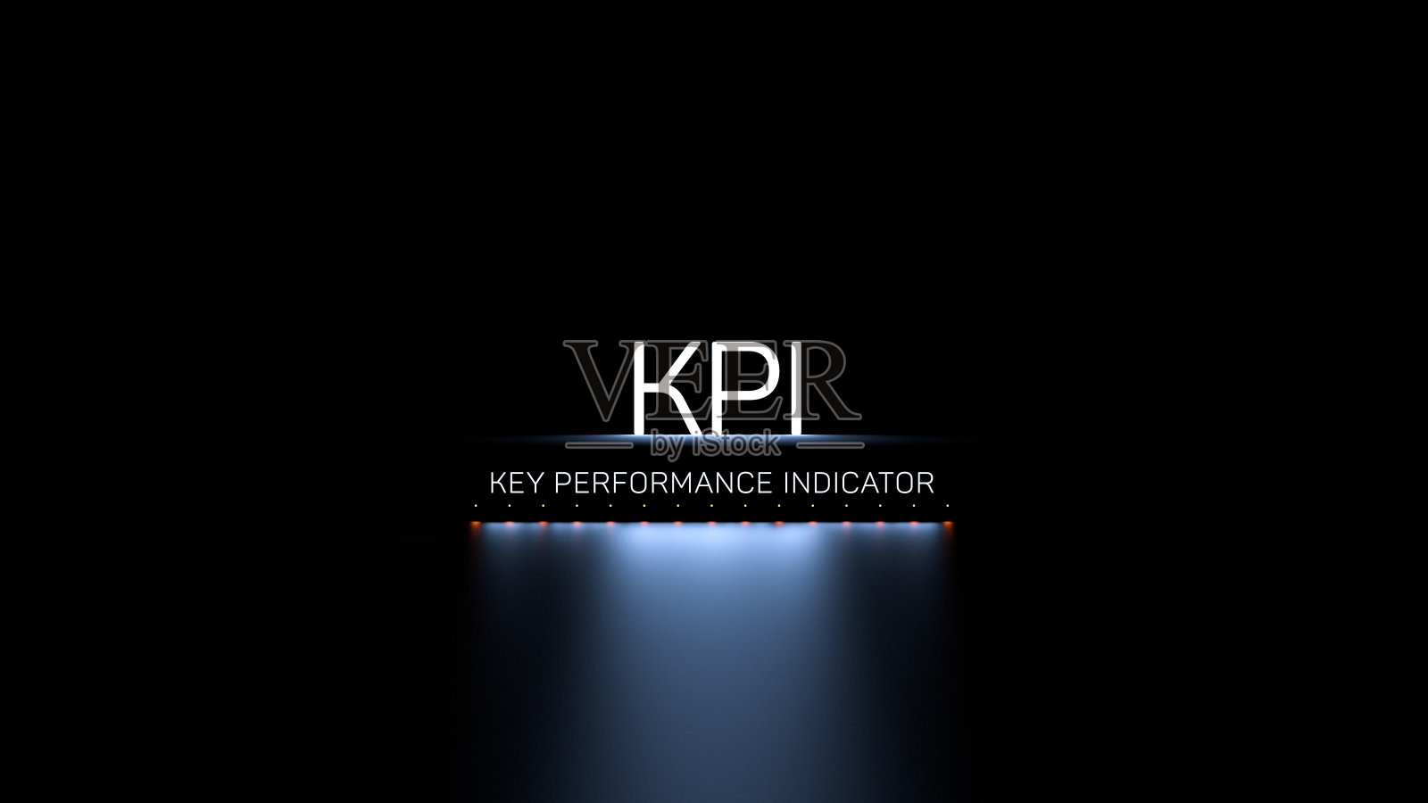 KPI关键绩效指标、文字、发光铭文。KPI经营理念，旗帜鲜明。三维渲染照片摄影图片