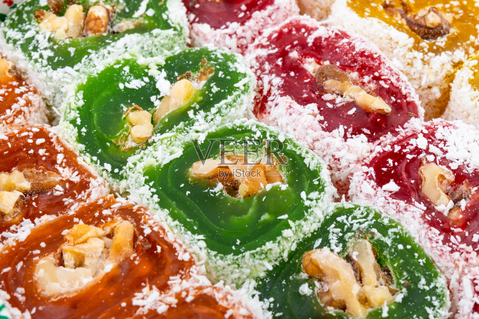 白色背景下的土耳其传统软糖特写照片摄影图片