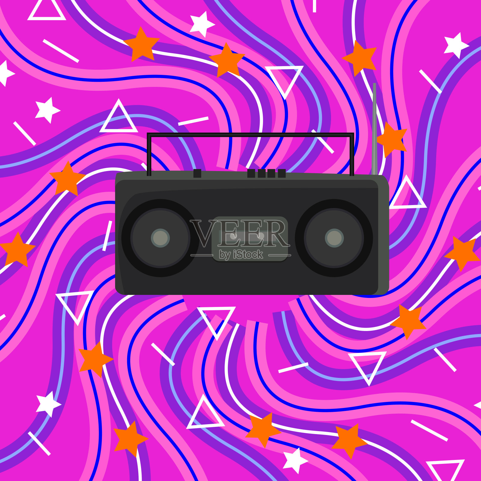 90年代带背景的磁带录音机插画图片素材