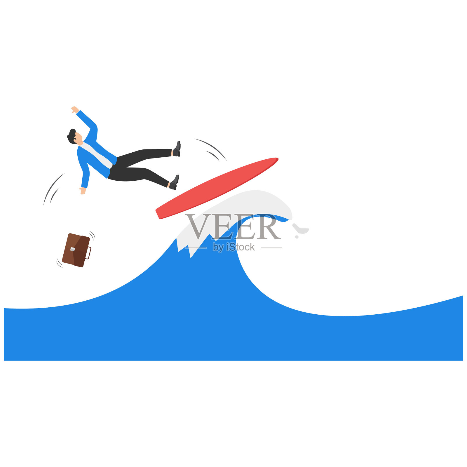 从冲浪板上掉下来，生意掉下来的概念插画图片素材