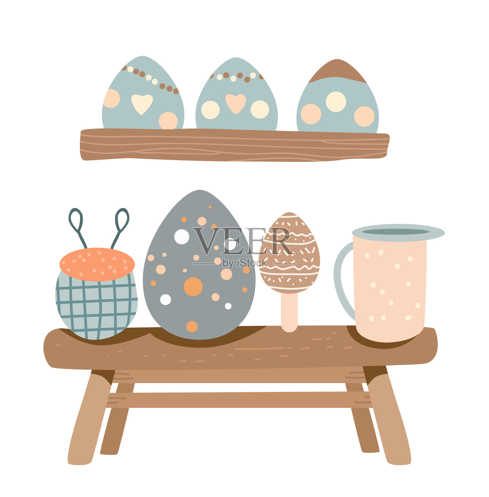 复活节快乐贺卡用蛋在柔和的色彩春日庆祝贺卡横插画图片素材