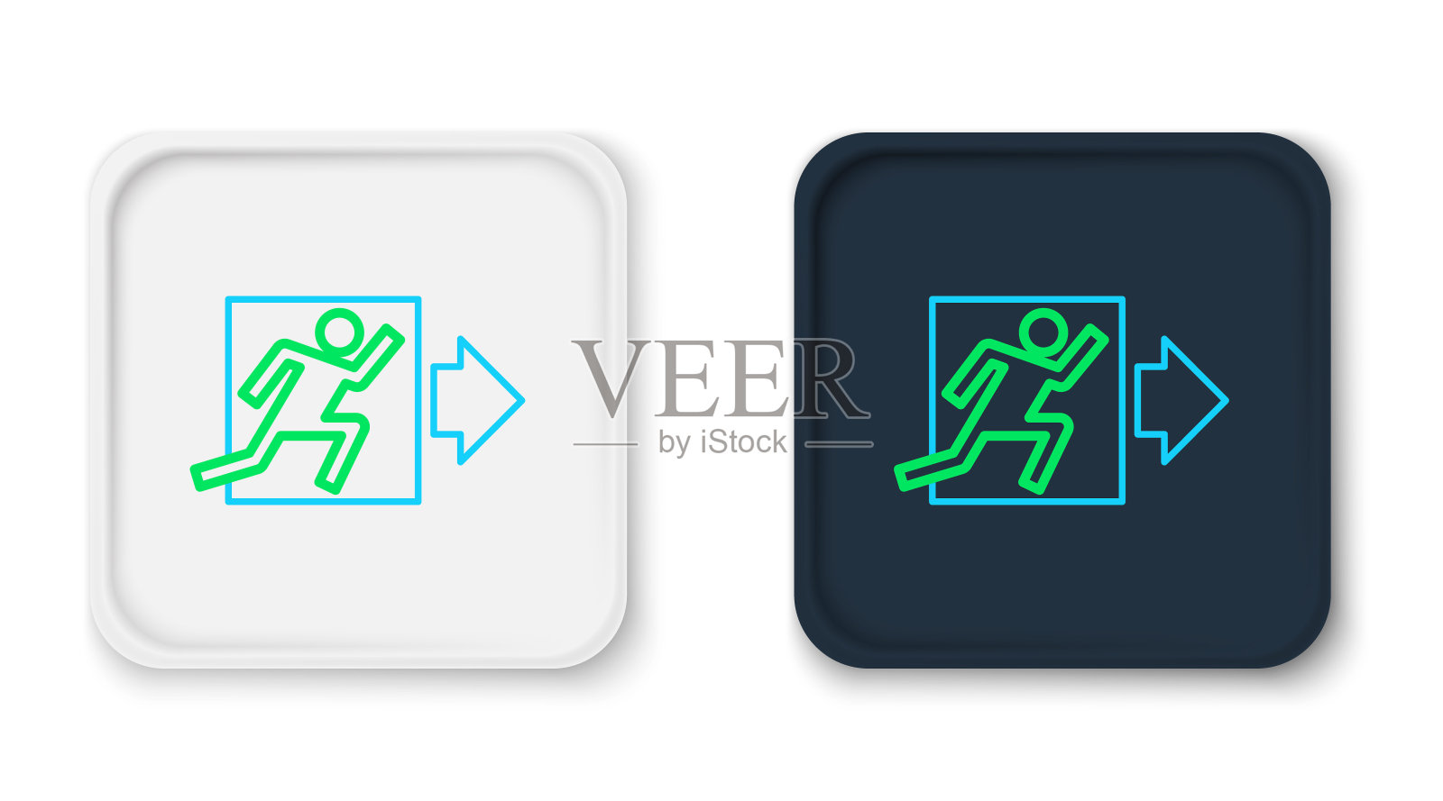 线消防出口图标隔离在白色背景。消防紧急图标。色彩缤纷的轮廓概念。向量插画图片素材