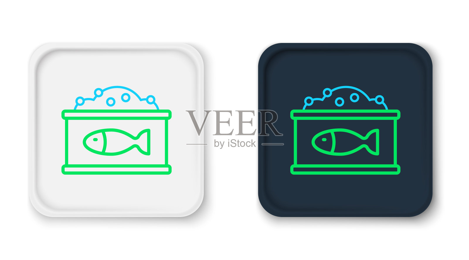 线锡罐与鱼子酱图标隔离在白色背景。色彩缤纷的轮廓概念。向量插画图片素材