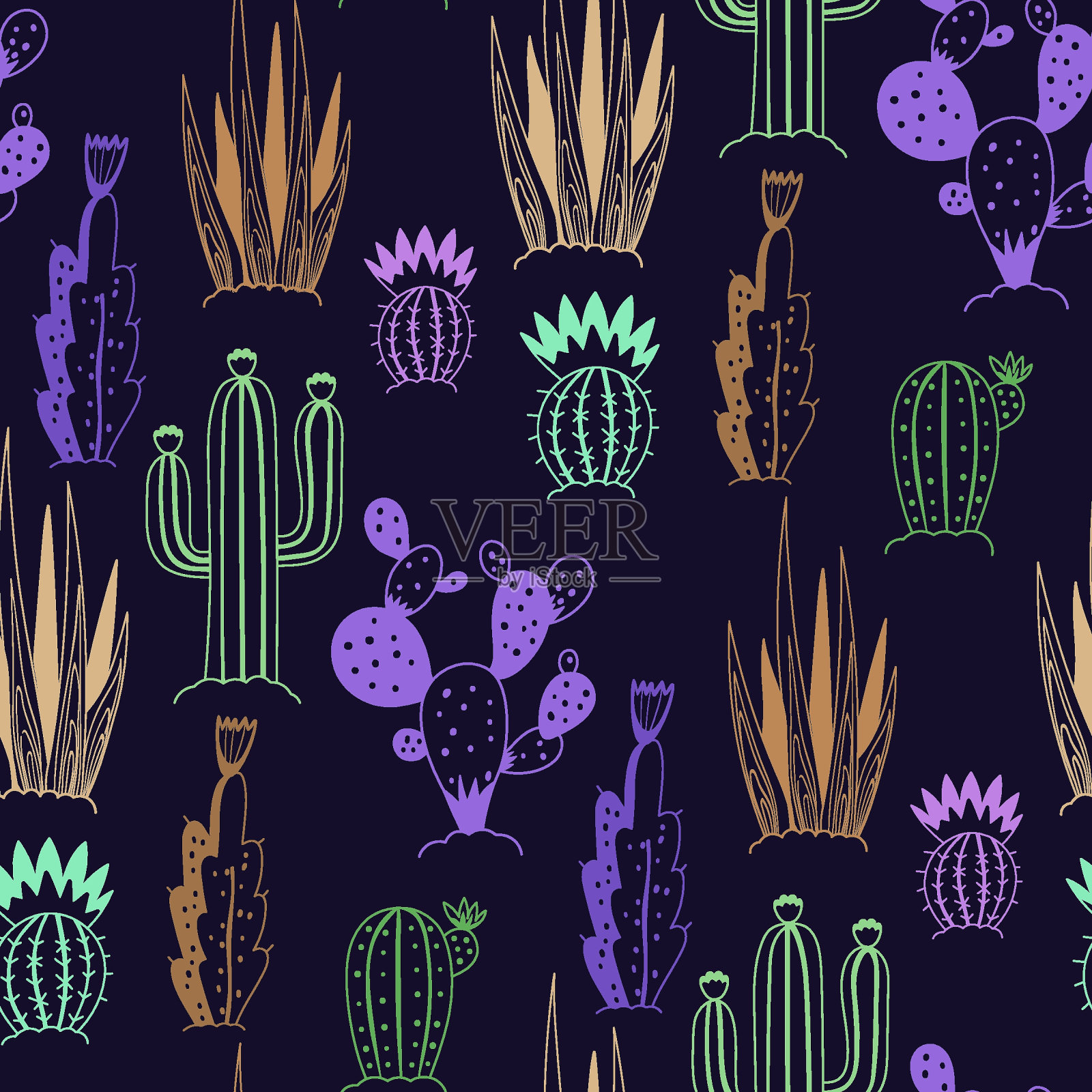 在黑暗的背景线仙人掌插画图片素材