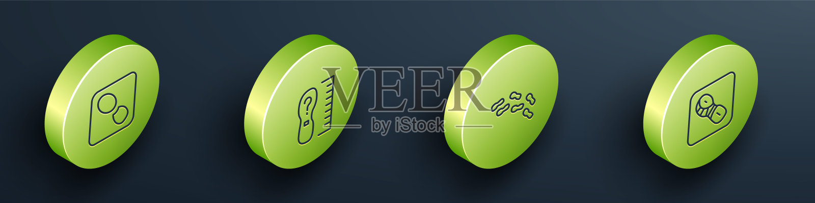 设置等距线人类脚印鞋，正方形测量尺寸，和图标。向量插画图片素材