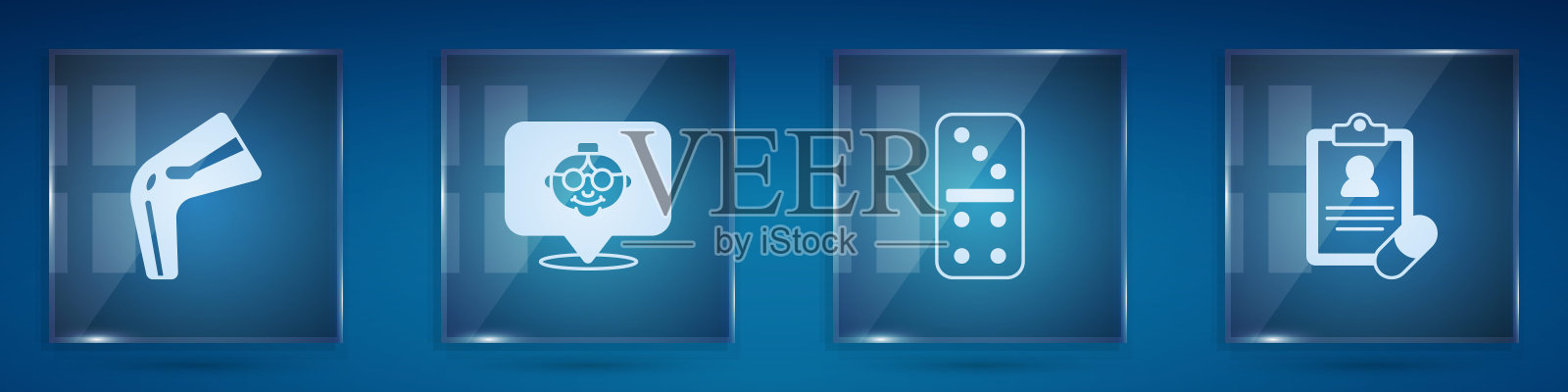 集骨痛，祖母，多米诺骨牌和医疗处方。方形玻璃板。向量插画图片素材