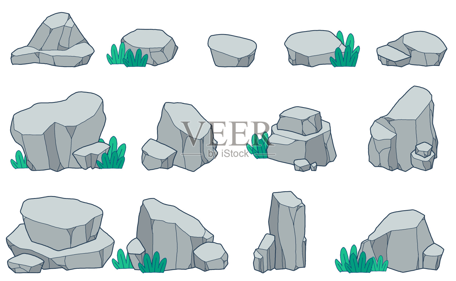 各种岩石的手绘插图集插画图片素材