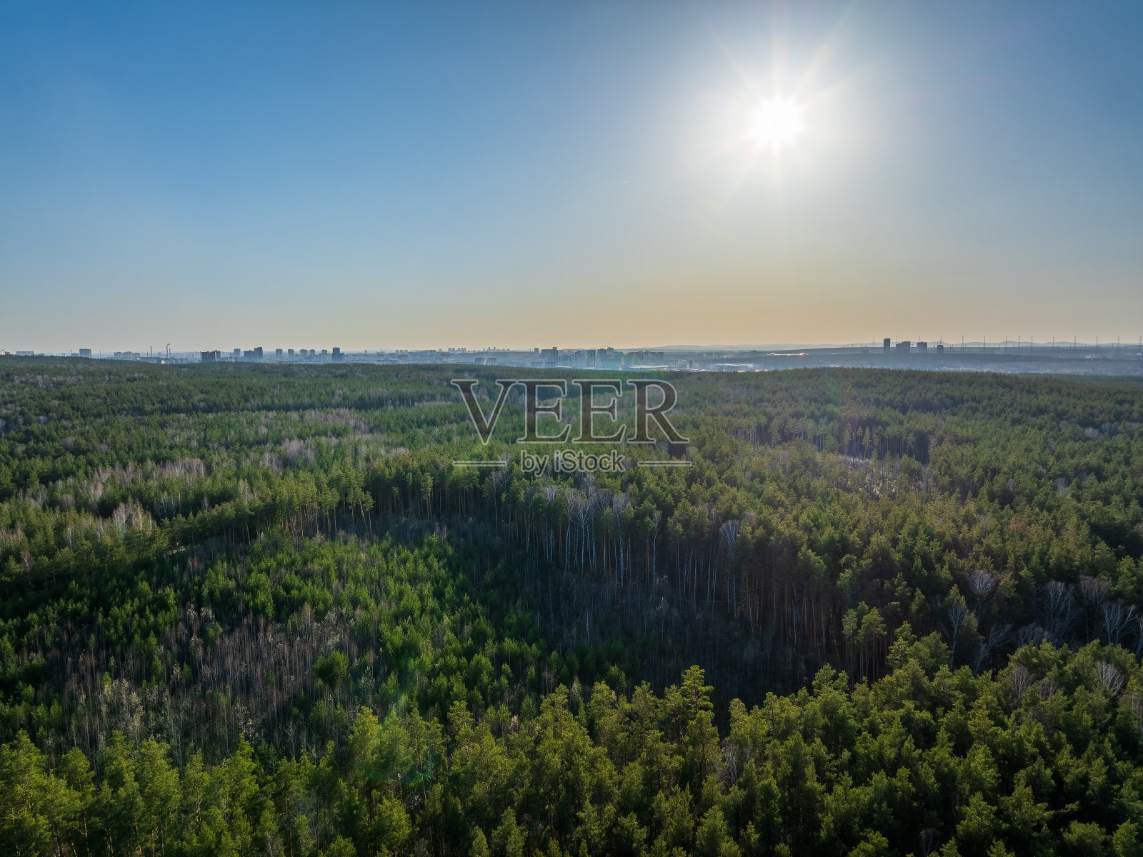 空中无人机拍摄的令人惊叹的色彩缤纷的秋天森林。照片摄影图片