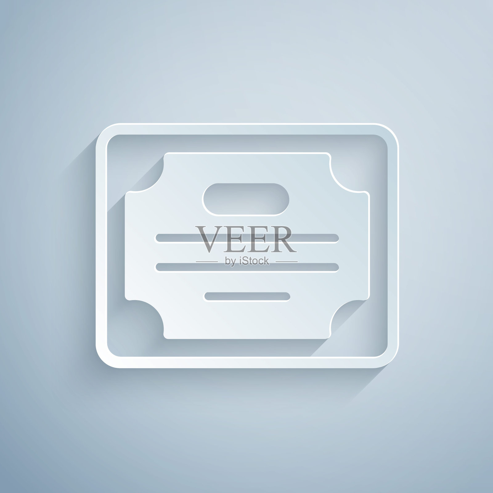 剪纸证书模板图标隔离在灰色背景。成就，奖励，学位，授予，文凭的概念。纸艺风格。向量插画图片素材