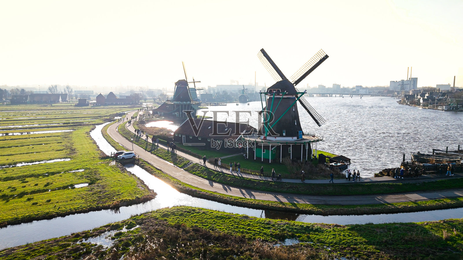 荷兰赞斯堡风车村传统风车航拍照片摄影图片